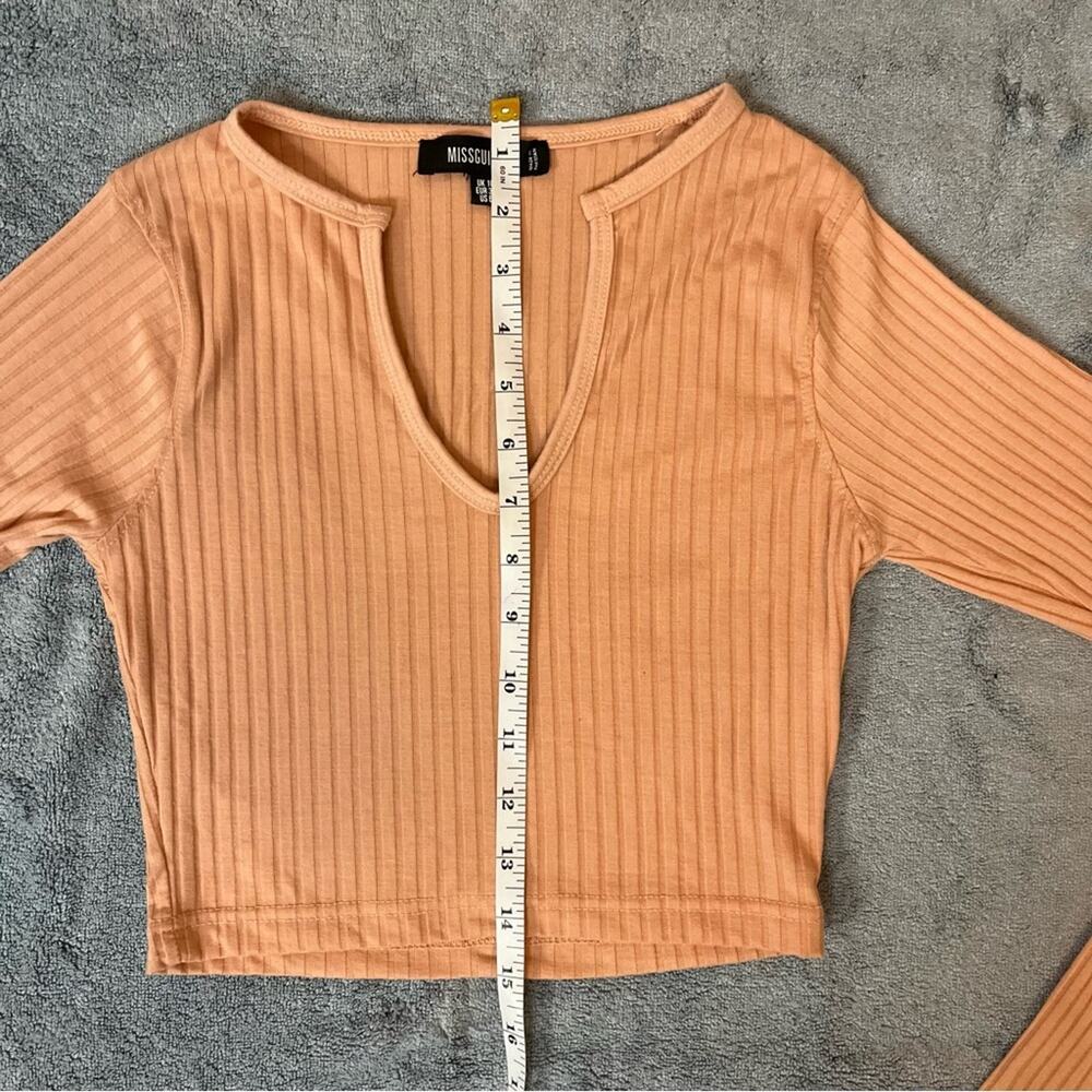 Missguided Pink Coral Ribbed V-neck Long Sleeves Crop Top Coquette Size 6 - Picture 5 of 5